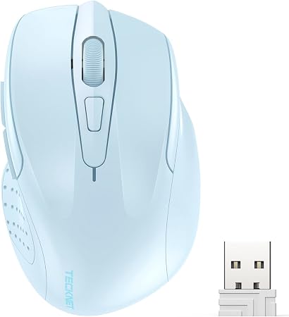 TECKNET Wireless Mouse, 2.4G Ergonomic Computer Mouse, 2600 DPI, Lightblue