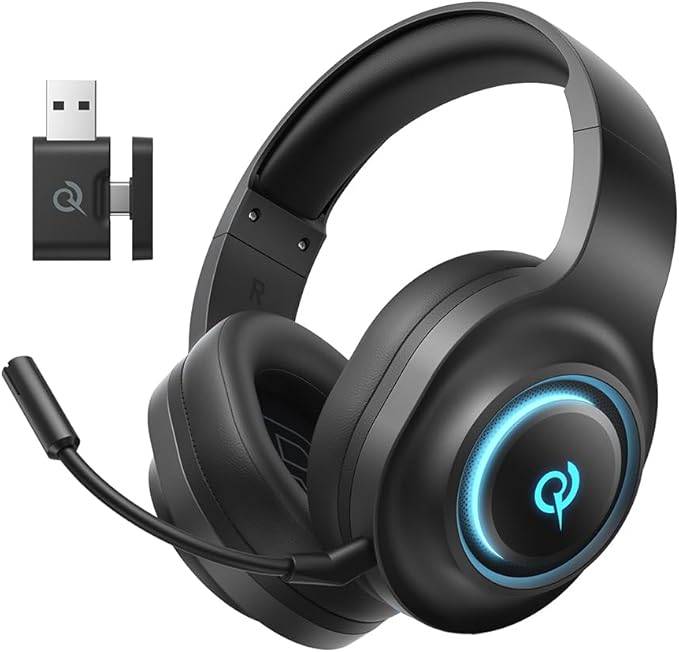 QCY Gaming Headset for PC/PS5/PS4/Switch, HEROAD V200 Over Ear Headphones, USB-C, 240Hr Battery, 7.1 Surround Sound, 2.4GHz Wireless Headphones for Multi-Platform, Bluetooth 6.0