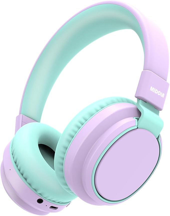 MIDOLA Kids Headphones Wireless Bluetooth 5.4 68H Play Time Volume Limit 85/94dB Over-Ear Foldable Headset,Type-C Fast Charging,with Wired Aux Mic for Toddler Boy Girl Pad Tablet Light Purple