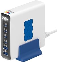 Haribo 240W GaN Charging Station, 6-Port USB-C & USB-A Charger, PD 3.1 (140W) & QC 5.0, Compatible with MacBook, iPhone, Galaxy, Pixel, iPad, Tablets