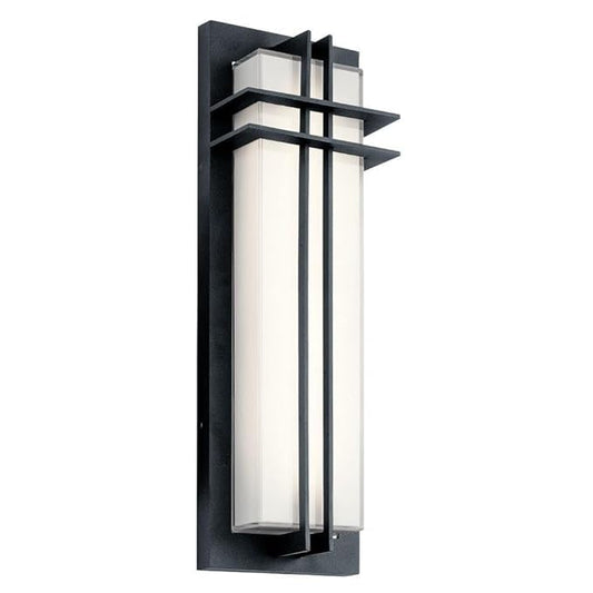 Kichler Manhattan 22" Outdoor LED Wall Light in Textured Black, 1-Light Exterior Wall Sconce with White Glass, ("22" H x 7" W), 49298BKTLED