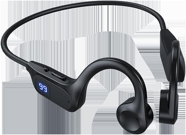 Bone Conduction Sports Headphones, Bluetooth MP3 Dual Mode, Black Over-Ear Design with Memory Card Storage, Digital Display (Black)