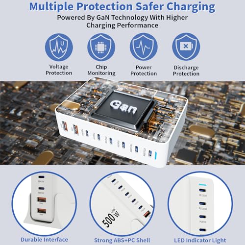 500W GaN USB C Charger Block Charging Station 8 Port | Charging & Powe - Image 5