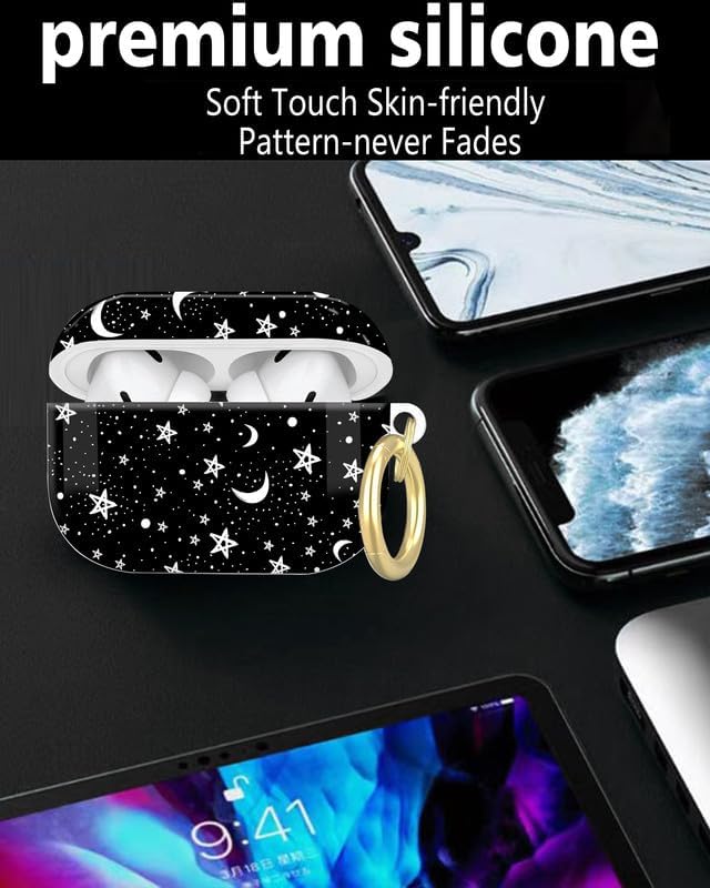Compatible with AirPod Pro 2nd/1st Generation Case Cover with Key Chain,Full Protective Shockproof Wireless Headphone Case for Airpod Pro 2023/2022/2019(Moon Star)