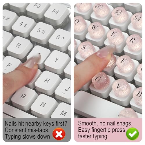 128Pcs Raised Keyboard Stickers for Long Nails, Bling Keyboard Bubbles with Letters, Self-Adhesive Nail Art Typing Keycaps for Desktop Laptop PC Wired Wireless Keyboard (Pink)