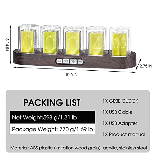 Cadmos Nixie Tube Clock.Glow Tubes Analog Clock.Creative Retro Digital Variable Color.Exquisite Desktop Decoration- Gift Idea-No Assembly Required (Imitation Wood Grain)