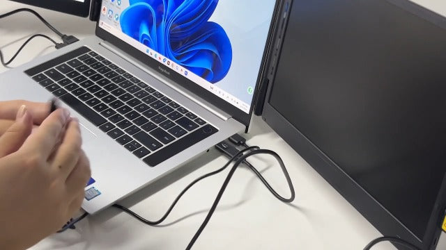 Laptop Screen Extender, 14.2" FHD 1080P Triple Portable Monitor for Laptop with Smart Adjustment Button, USB-C/HDMI Plug and Play Monitor Extender for Wins/Mac/Android/Switch, Fit 13-17" Laptops