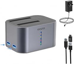 GODO 2.5/3.5" SATA Dual-Bay HDD Dock, USB 3.0 Hub, Clone, 20TBx2 Aluminum