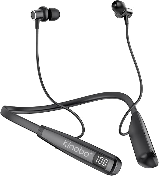 Kinobo Neckband Bluetooth Headphones, 6.0 Bluetooth 100 Hours Playtime，IPX7 Sports Waterproof Earbuds with Microphone Noise Cancelling with HiFi Speakers Multiple Switchable Sound Modes