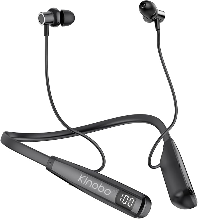 Kinobo Neckband Bluetooth Headphones, 6.0 Bluetooth 100 Hours Playtime，IPX7 Sports Waterproof Earbuds with Microphone Noise Cancelling with HiFi Speakers Multiple Switchable Sound Modes