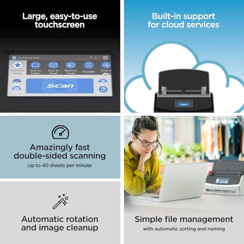 ScanSnap iX1600 Wireless or USB High-Speed Document Scanner, Black