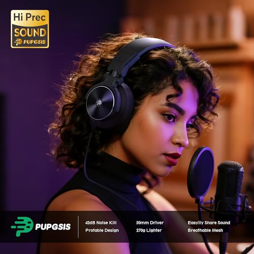 PUPGSIS M20 Wired DJ & Studio Monitor Headphones, 50mm, 3.5/6.35mm