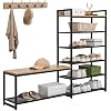SUNTAGE 6-Tier Coat Rack Shoe Bench Set, Entryway Bench with 6 Hooks Coat Rack, Hall Tree and Shoe Storage for Entryway, Hallway, Garage, Bedroom (Vintage Oak)