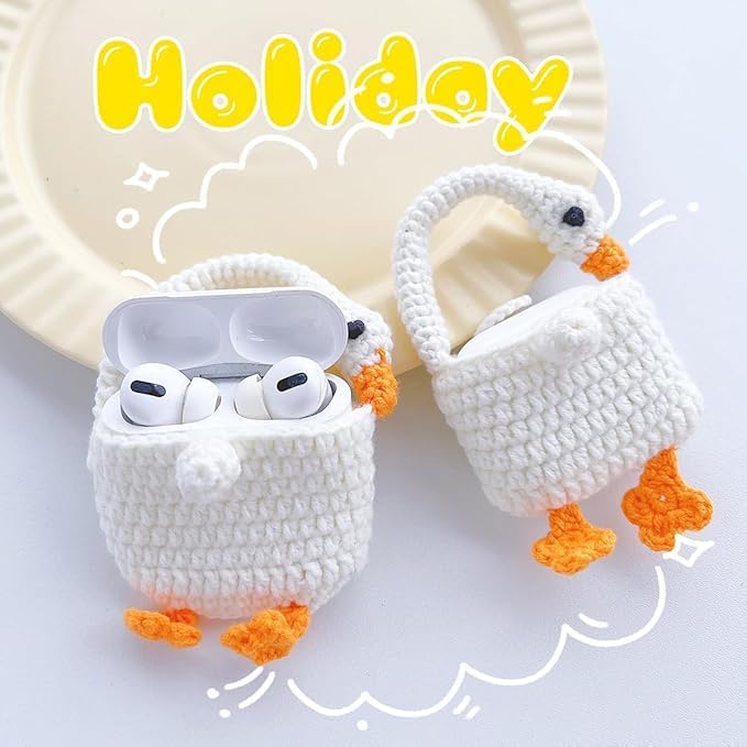 SGVAHY Furry Case for AirPods 1/2, Funny Cute 3D Cartoon Plush Design Duck Soft Warm Fluffy Cover Keychain Anti-Fall Protective Case Women Girls