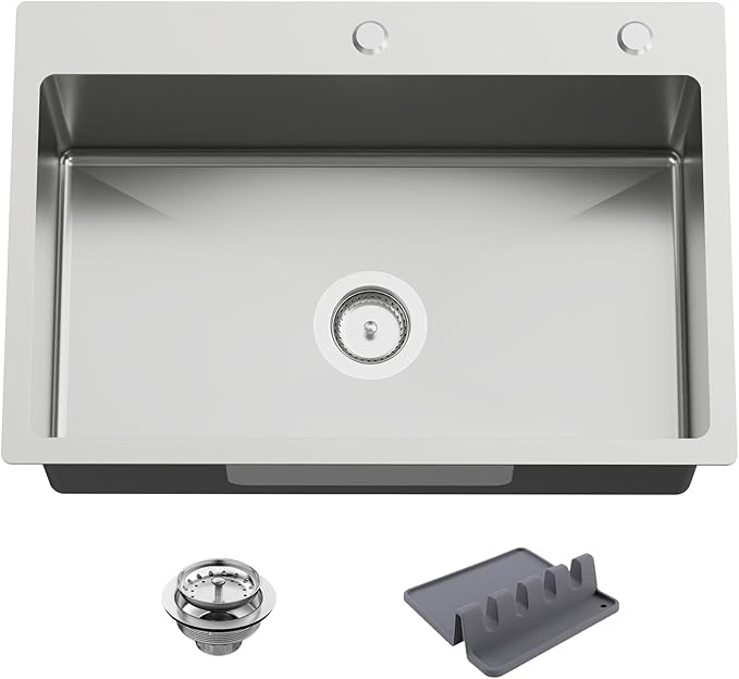 27x18 Inch Kitchen And Bar Sink-Stainless Steel Drop In Kitchen Sink Modern Single Bowl Topmount Bar Sink Come With Silicon Mat,Drain Strainer Set Compatibility With Various Kitchen&Bar Style