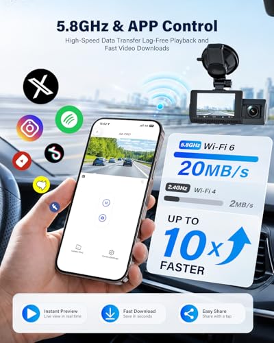 3 Channel Dash Cam, 4K+2.5K+2.5K, WiFi GPS, for Rideshare and Taxi