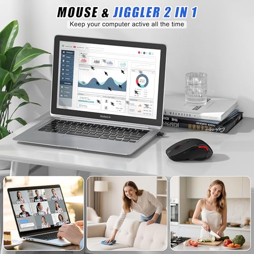 Wireless Bluetooth Mouse for Mac Pro MacBook Air, Rechargeable Mice with Jiggler Mouse, 3 Mode Switch Bluetooth 5.2/3.0 & 2.4G USB-A/USB-C Receiver, Optical Silent Mouse for iPad PC Laptop, Black - Image 8