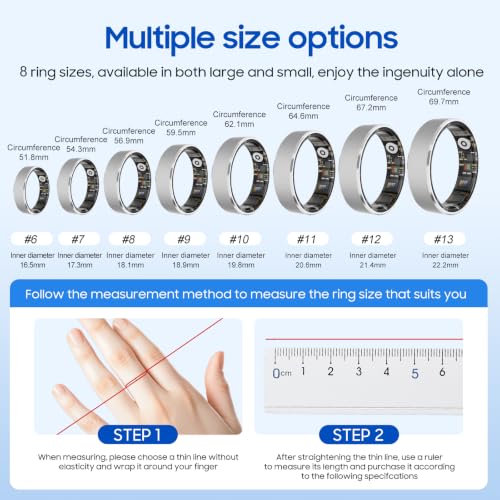 Smart Health Ring, Featuring Stress and Sleep Monitoring Functions, Compatible with iOS and Android,Waterproof Fitness Tracker for Women & Men, No Subscription Fee. (Silver, 9)