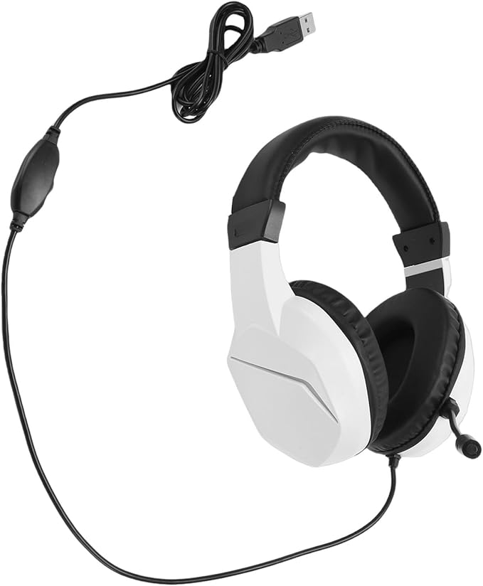 ciciglow USB Wired Gaming Headset, 7.1 Surround Sound, Computer Headset with Noise Cancelling Mic, 40mm Driver, Memory Foam Cushion, RGB Lights, Wired Headphones for PC, Laptop (White)