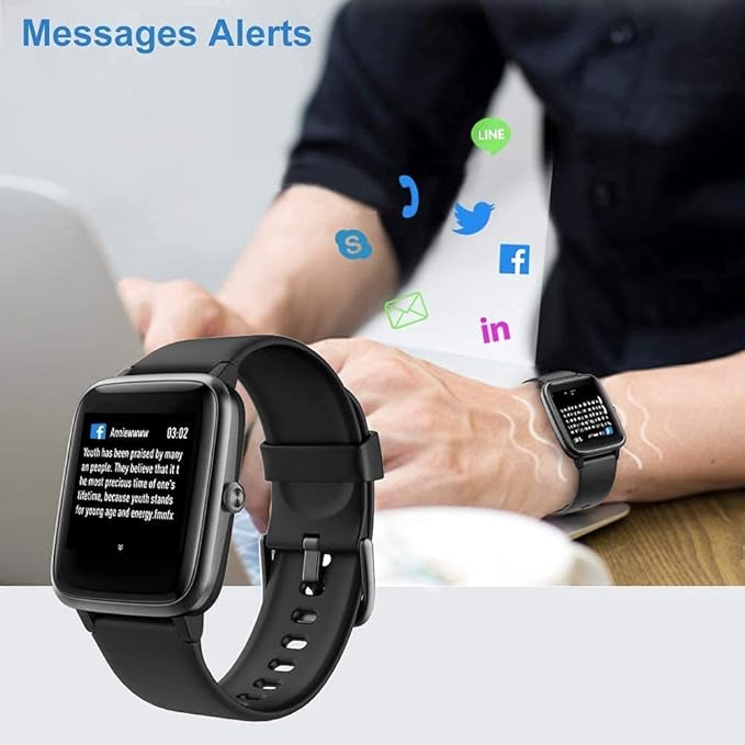 Smart Watch for iPhone/Android, Activity Fitness Tracker with IP68 Waterproof for Men Women, Smartwatch with 1.3" Full-Touch Color Screen, Step, Pedometer, Heart Rate Monitoring & Sleep Monitor, Black