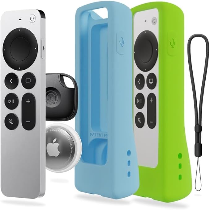 GripStand™ Apple TV Remote Cover, Scratch-Resistant Silicone Case Compatible with AirTag, Fits Siri Apple TV 4K/HD (2nd & 3rd Gen), Stand-Up Design, Enhanced Grip, 2 Pack Lime & Sky Glow by 73&Sunny
