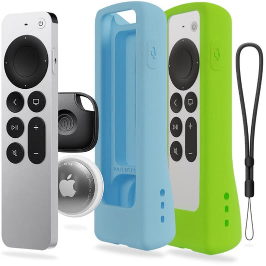 GripStand™ Apple TV Remote Cover, Scratch-Resistant Silicone Case Compatible with AirTag, Fits Siri Apple TV 4K/HD (2nd & 3rd Gen), Stand-Up Design, Enhanced Grip, 2 Pack Lime & Sky Glow by 73&Sunny