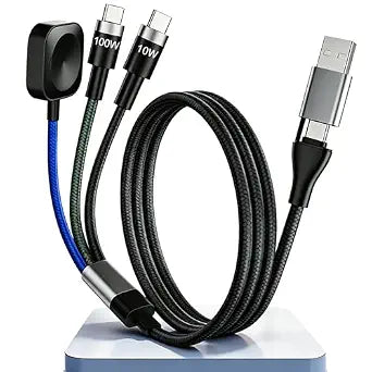 Multi Fast Charging Cable for Apple Watch - 100W Dual USB C Fast Charging Cable for iPhone 17/16/15/14/13/iWatch, 3 in 2 Portable Watch Charging Cord with 2 USB C and iWatch Charger Port, 6.5FT