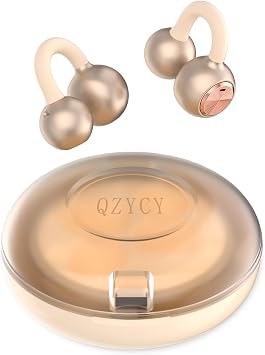 Clip On Earbuds Open Ear Headphones - No Hurt Ears, Wireless 5.4 Earphone with Mic, 40H Playtime, Premium Audio, Charging Case Lighting Effects, for Office, Sports, Gold - DL3