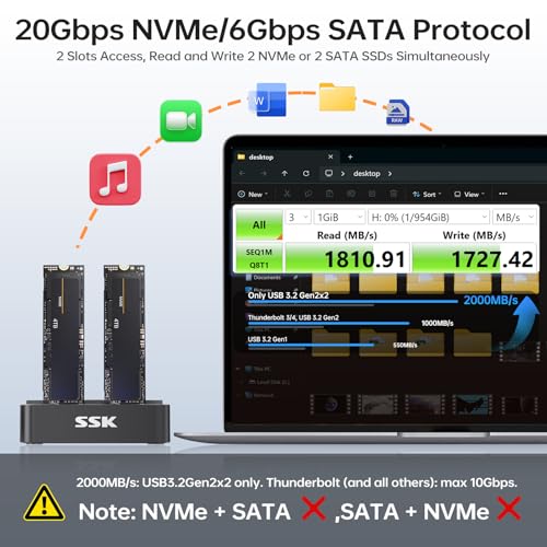 SSK NVMe & SATA SSD Cloner M.2 Duplicator Dual Bay Dock SSD to USB Adapter