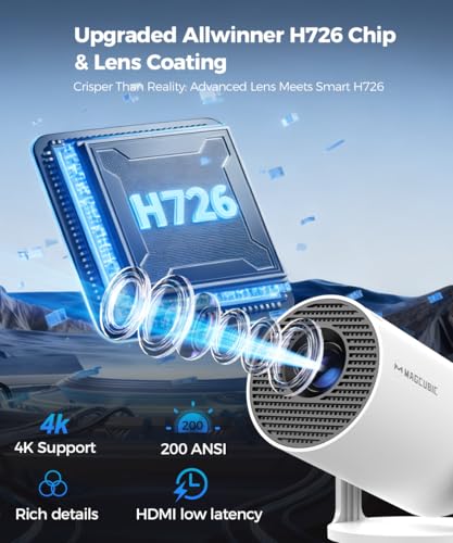 Magcubic Mini Projector with WiFi and Bluetooth, 4K Support Smart Portable Projector, Small Proyector with 200ANSl & AutoKeystone, 180° Rotation HY300Pro Video Proyector for Bedroom, Movie, Outdoor