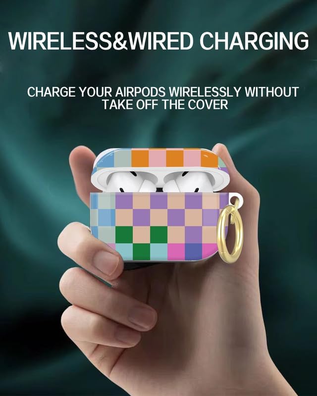 Compatible with AirPod Pro 2nd/1st Generation Case Cover with Key Chain,Full Protective Shockproof Wireless Headphone Case for Airpod Pro 2023/2022/2019(Colorful Checkered)