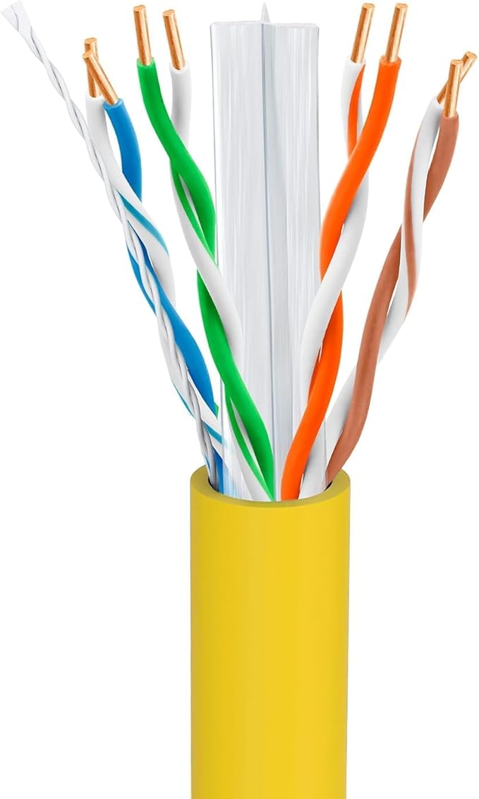 Big-A - Bulk Cat6 Cable 1000ft 23AWG Solid 4 Pair, Cat 6 Ethernet Cable Unshielded Twisted Pair (UTP), (CMR) 550MHz Internet Cable, Pull Box - Yellow