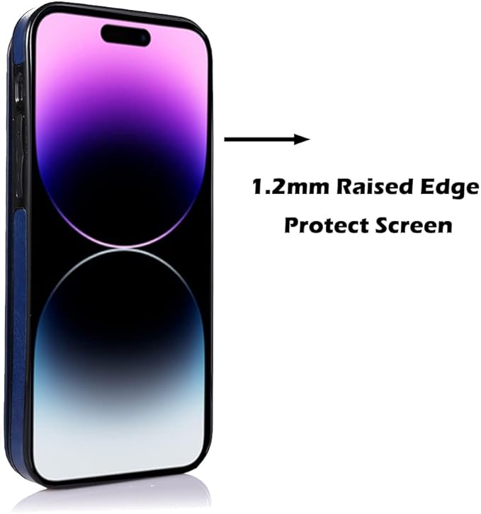 uCOLOR Compatible with iPhone 14 Pro 6.1 Inch Wallet Case with Card Holder Folio Flip PU Leather Kickstand Card Slots Case Double Magnetic Clasp and RFID Blocking Cover (Navy Blue Flowers)