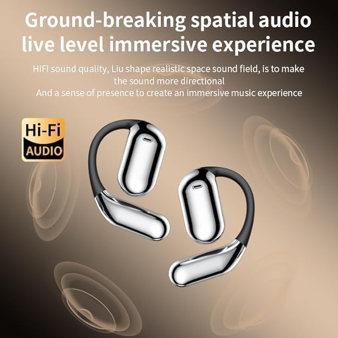 Intelligent Touch Screen Open Ear Earbuds Ultra Comfort Bluetooth 5.4 Headphones Over The Ear Earphones with Ear Hooks IPX7 Waterproof Bone Conduction Earbuds for Running Fitness Sport Workouts,Grey5