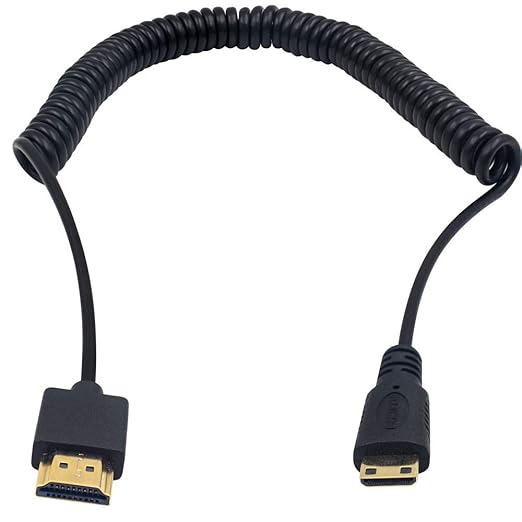 Duttek Ultra-Thin Mini HDMI to HDMI Cable, 8FT/2.5M, Coiled, HDMI to Mini HDMI Coiled Cable Support 4K Ultra HD, 1080p, 3D,for Projector, Monitor, Camcorder