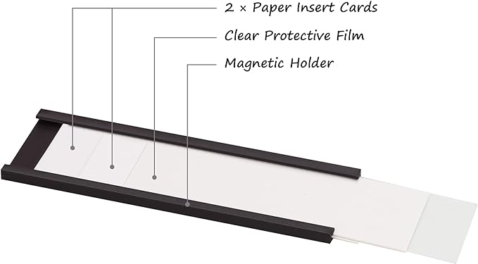 Realth C Channel Magnetic Label Holders 50 Pack 1'' x 3'' with Paper Inserts and Clear Plastic Protectors, Magnetic Data Card Holders File Cabinet Labels for Metal Racks and Shelves