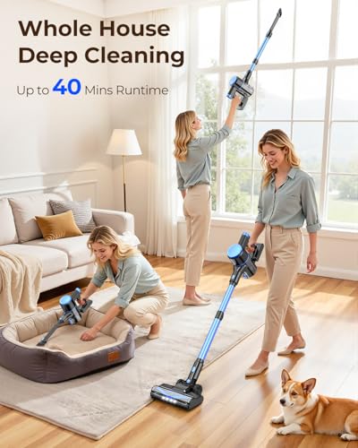 N8 Cordless Vacuum Cleaner,Lightweight Stick Vacuum with Powerful Suction,2200mAh Battery,40 Mins Runtime,Self-Standing, Rechargeable Vacuum Cleaners for Home Hardwood Floor Carpet - Image 5