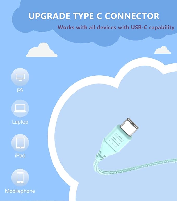 USB Type C Kids Headphone for School, 94dB Safe Volume Limited, Foldable Stereo Sound Tangle-Free Type C Cord, On-Ear Headphones for Boys/Girls/Students/Tablet/Travel(Gradient Blue)