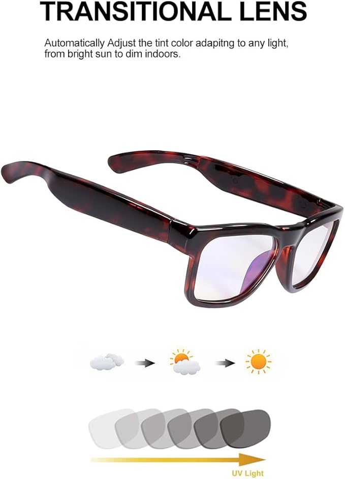OhO Smart Glasses,Polarized Sunglasses with Bluetooth Speaker,Athletic/Outdoor UV Protection and Voice Control,Unisex(Transitional Blue Light Lens)