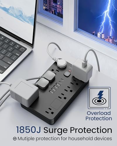 10 FT Surge Protector Power Strip Extension Cord with 10 Outlets & 6 USB