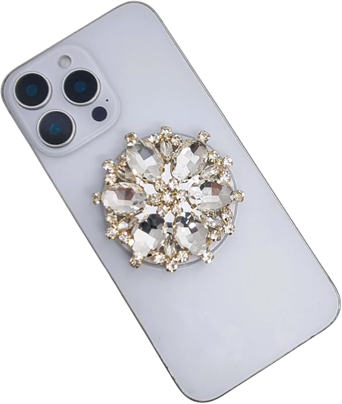 Crystal Rhinestone and Faux Pearl Magnetic Phone Grip Stand, Compatible with MagSafe, Adhesive Metal Ring Included, Detachable Kickstand Holder (Golden Teardrop Crown)