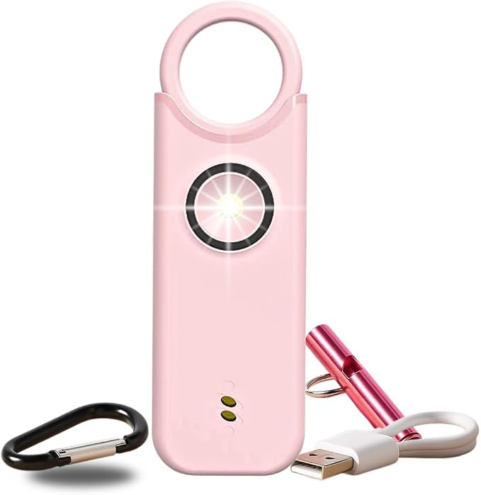 VOLTEK Personal Safety Alarm + Whistle Set for Women - Extra Loud (135 dB), LED Strobe Light, USB-C Rechargeable, Alert for Doors, Windows - Compact & Lightweight - Carabiner Included (Pink)