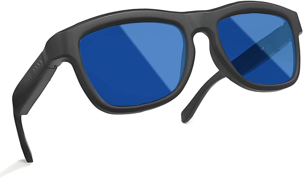 AI Translator Glasses - 2025 Smart Glasses with Slidable Color-Changing Lenses, Hands-Free Open-Ear Audio, Voice Assistant & UV Protection-Blue Lenses