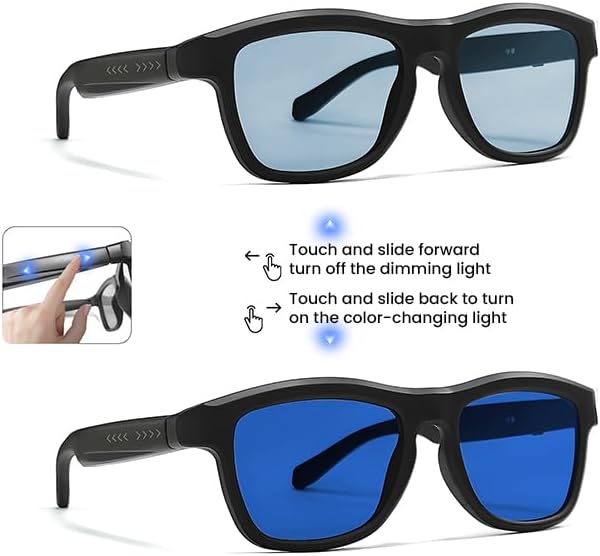 AI Translator Glasses - 2025 Smart Glasses with Slidable Color-Changing Lenses, Hands-Free Open-Ear Audio, Voice Assistant & UV Protection-Blue Lenses