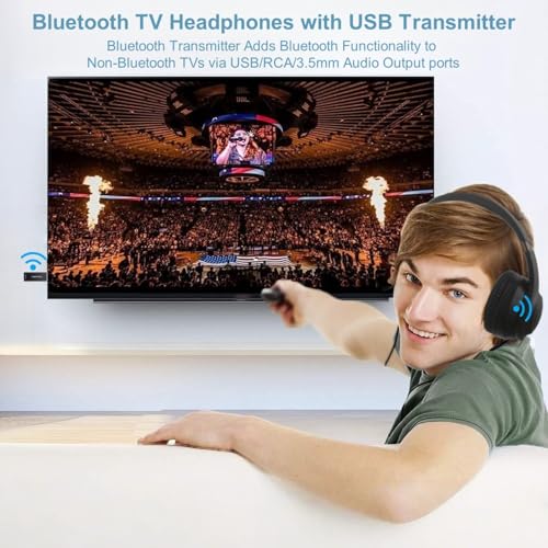 Wireless Over-Ear TV Headphones for Seniors with ANC, Bluetooth 5.3 & 3-in-1 Transmitter (USB/RCA/AUX) for Non-Bluetooth TVs, 35H Playtime, 220g Lightweight Foldable, Gifts for Elderly Parents