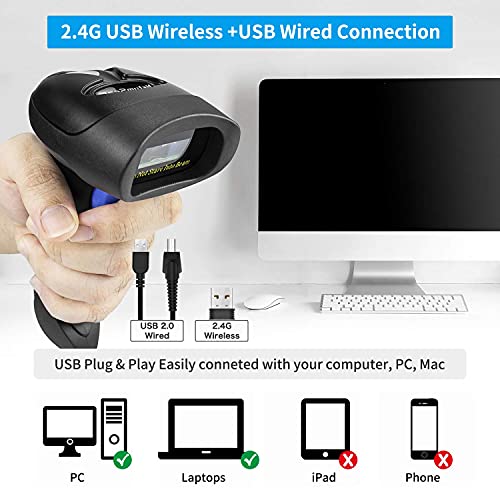 Wireless 1D 2D Barcode Scanner with Stand for Warehouse POS and Computer