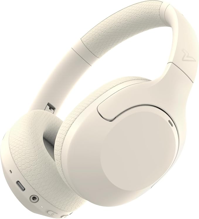 VOKALEN Hyper Pro Adaptive Active Noise Cancelling Headphones, Wireless Bluetooth Over Ear Headphones with mic, 60H Playtime, Comfort Fit Mesh Ear Cushions, Deep Bass Hi-Res Audio (Pro, Ivory White)