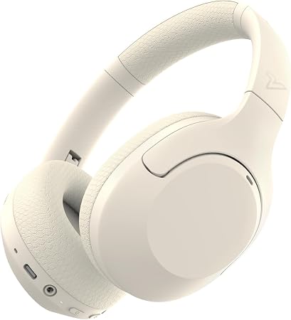 VOKALEN Hyper Pro Adaptive Active Noise Cancelling Headphones, Wireless Bluetooth Over Ear Headphones with mic, 60H Playtime, Comfort Fit Mesh Ear Cushions, Deep Bass Hi-Res Audio (Pro, Ivory White)
