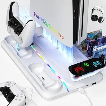 heclynis PS5 Cooling Stand for PS5/Slim/Pro, Dual Charger, RGB - Image 1