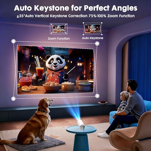 [Built-in Apps] Mini Projector with WiFi and Bluetooth & Android 12, Electric Focus 1080P Mini Portable Projector, Compatible with HDMI/Smartphone/USB for Movie/Gaming
